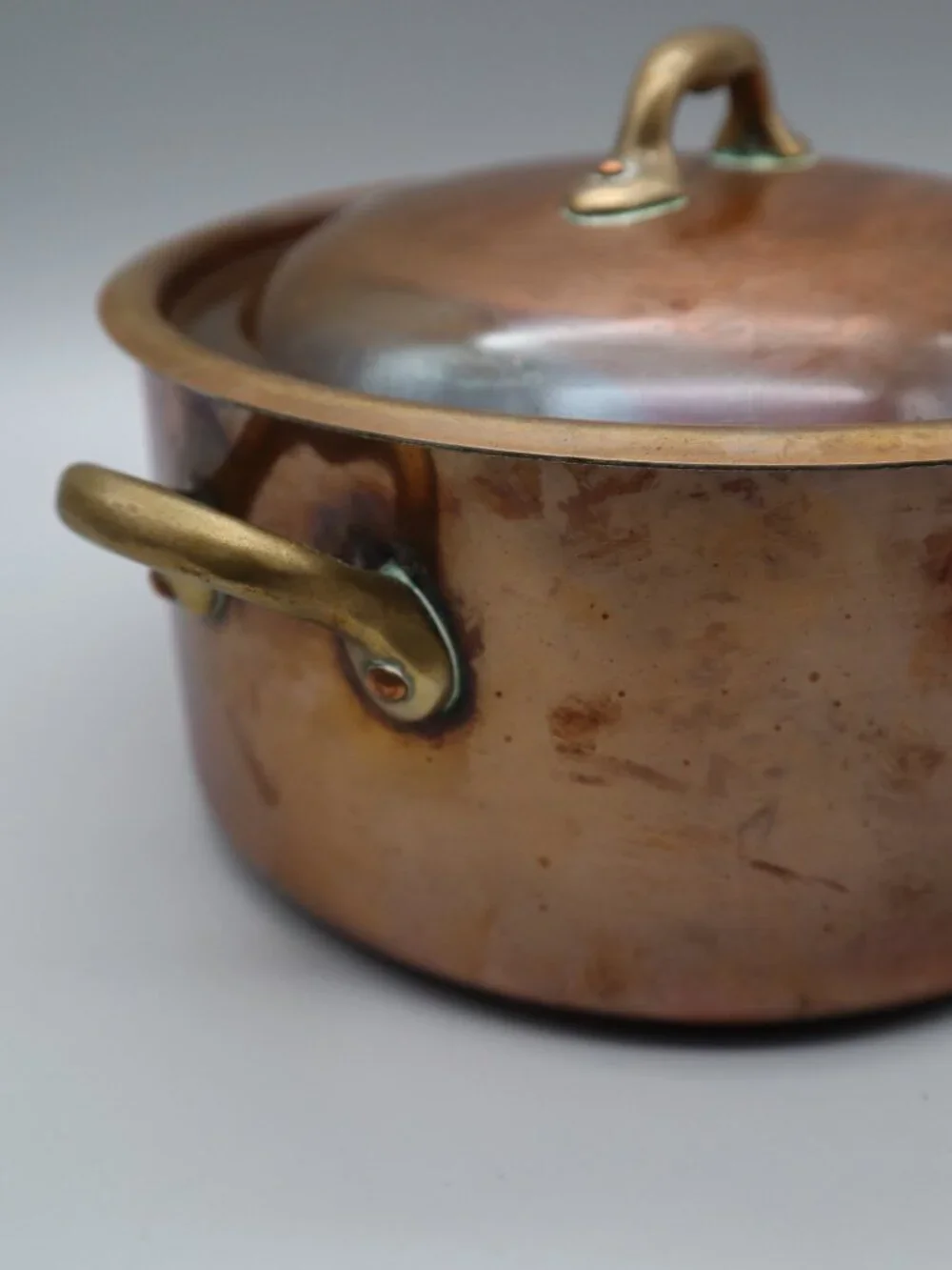 Vtg French Copper Faitout Pot Casserole Dutch Oven w/ Lid 8